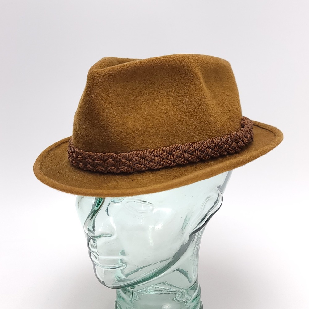 Stetson‎ Sovereign Men Cognac Brown Fur Felt Fedora Hat Braided Band Size 7 3/8